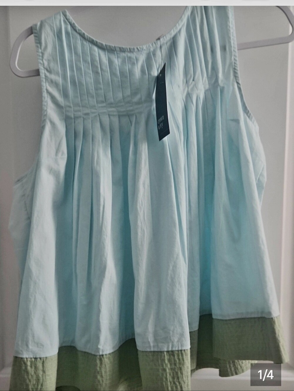 crown & ivy Light Blue Top with Olive Green Hem NWTL